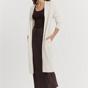 Bayberry Road Long White Sweater Duster with Faux Pearls